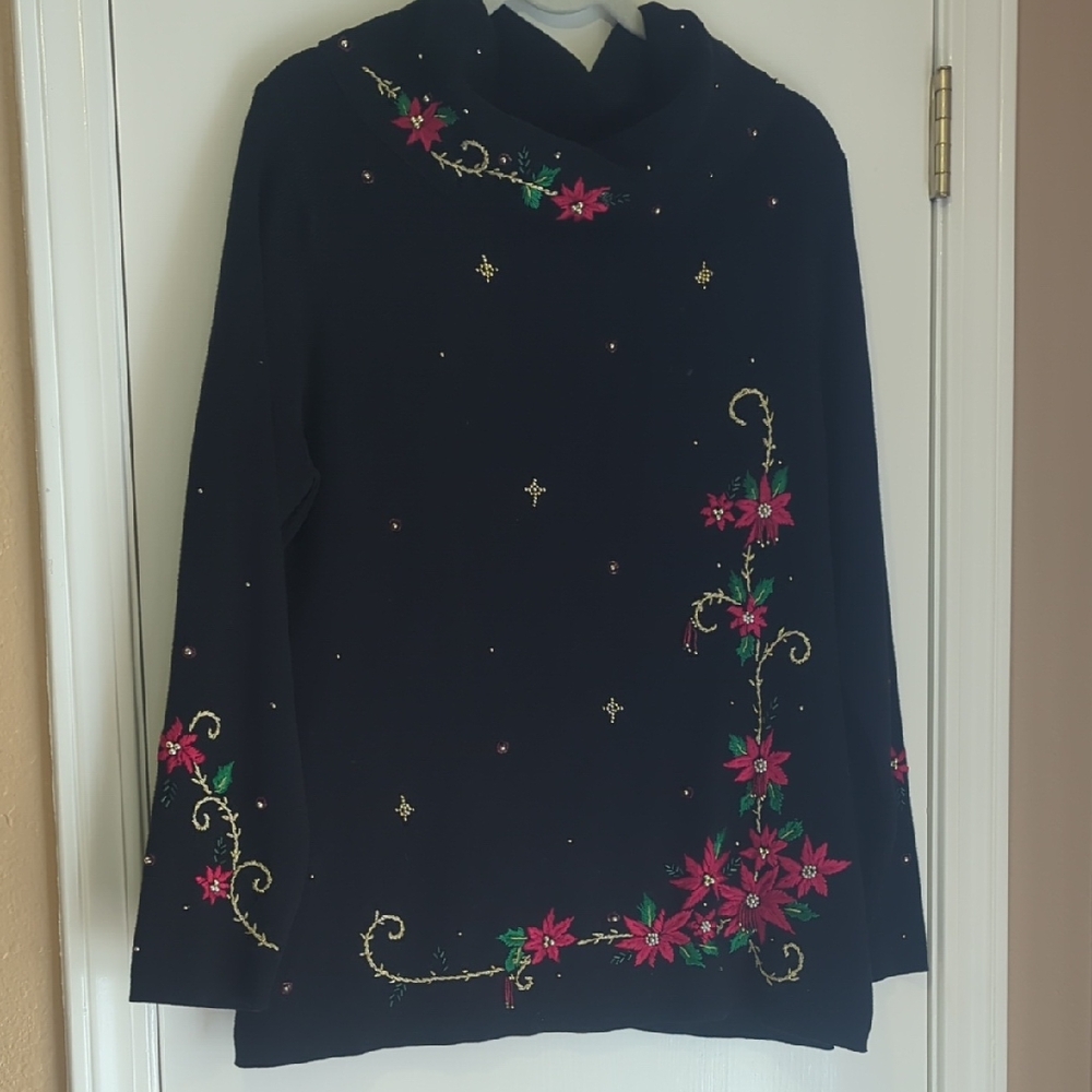 Black Holiday Cowl Neck Sweater